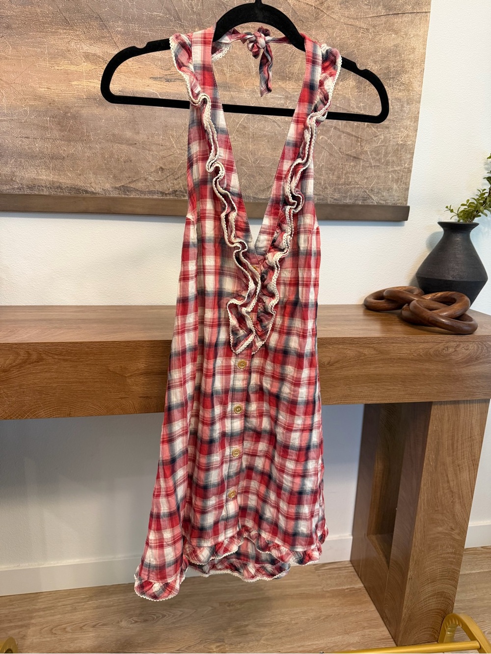 Juicy Couture Crinkle Plaid Ruffled Halter Dress